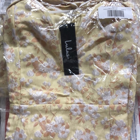 Lulus Favorite Song Dress Floral Jacquard Off The Shoulder Mini Yellow NWT M - Picture 6 of 8